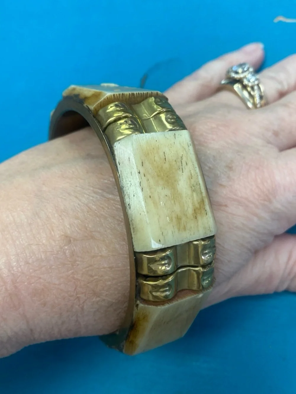 Vintage brass and bone bangle